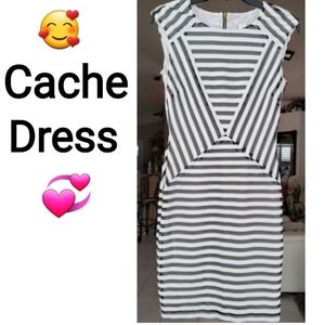 Cache White & Black Mesh Stripes Women's Dress, Size 2